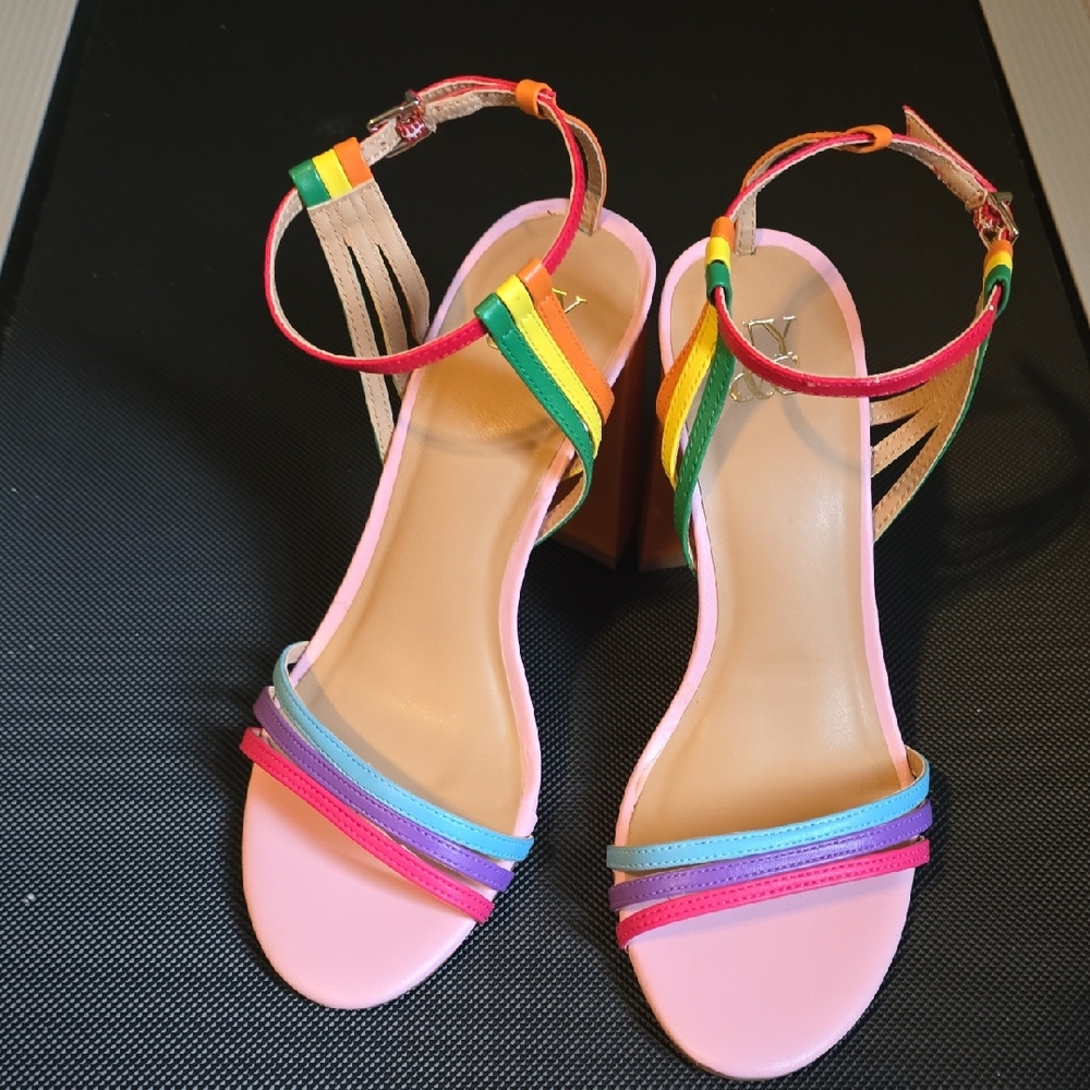 New York & Company  Pink Block Heels with Colorful Straps